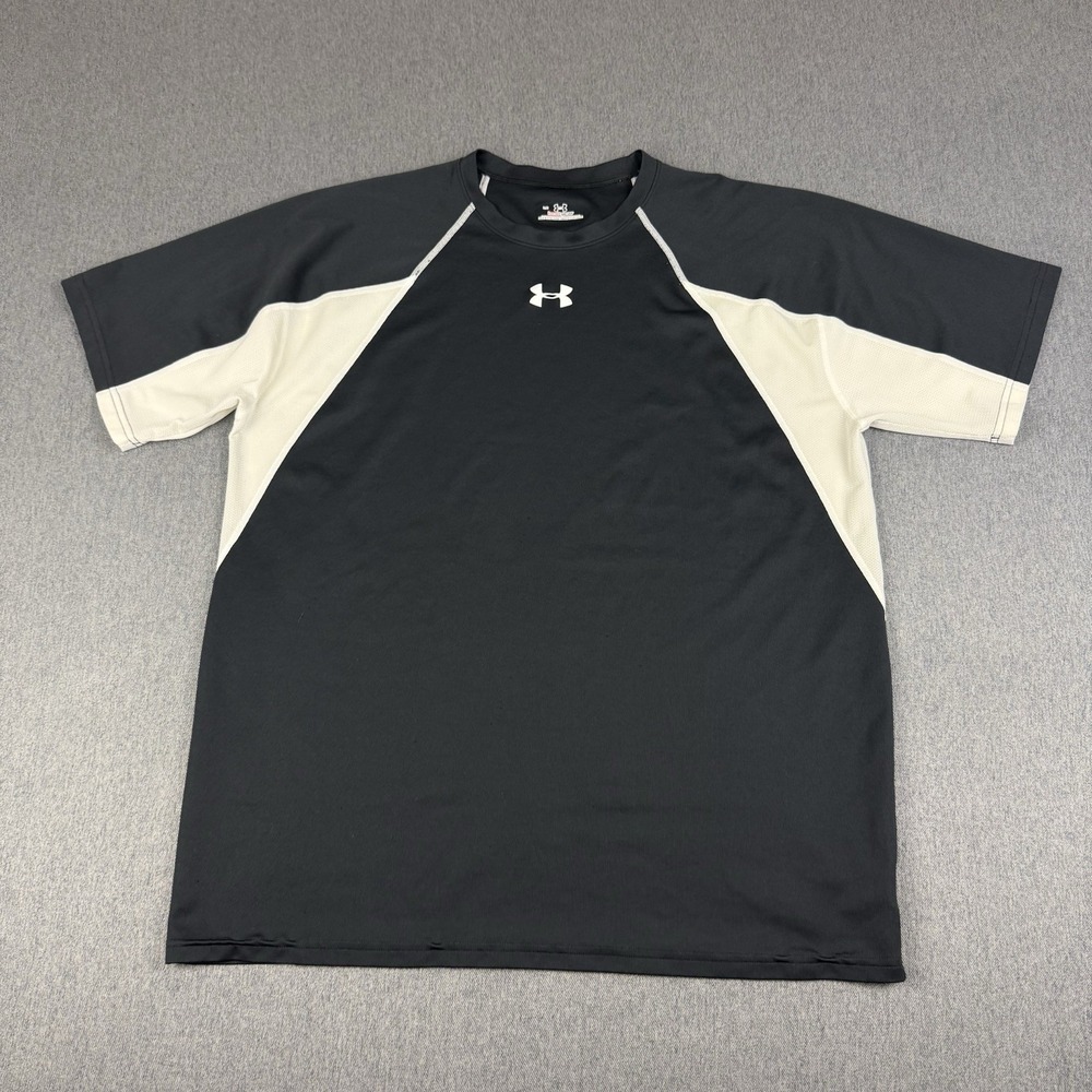 Under Armour HeatGear T Shirt Mens L Short Sleeve Black White Activewear 3086